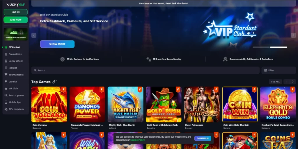 Lucky Elf Casino Main Page