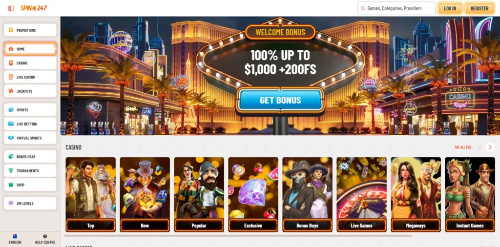 Spin247 Casino Main Page
