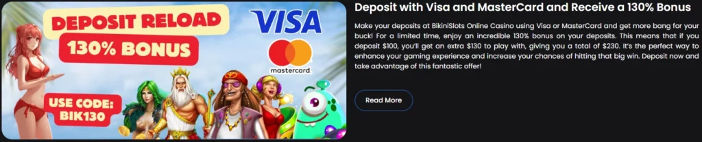Bikini Slots Casino Visa and MasterCard Deposit Bonus