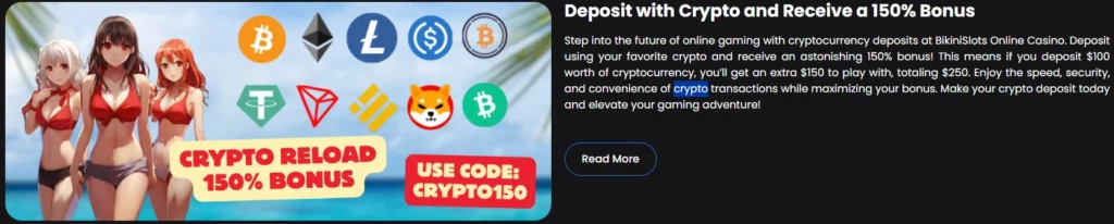 Bikini Slots Casino Cryptocurrency Deposit Bonus