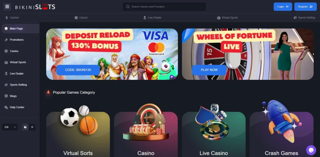 Bikini Slots Casino Main Page