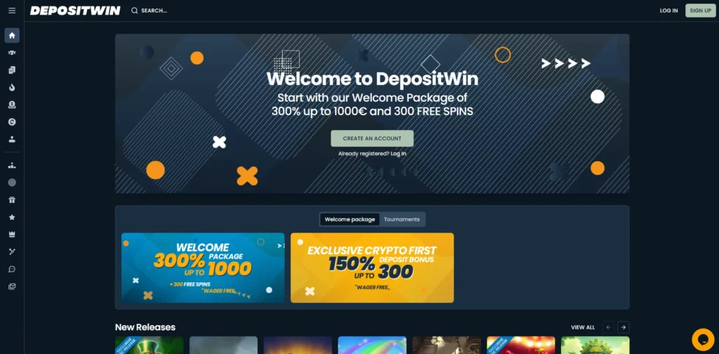 DepositWin Casino Main Page