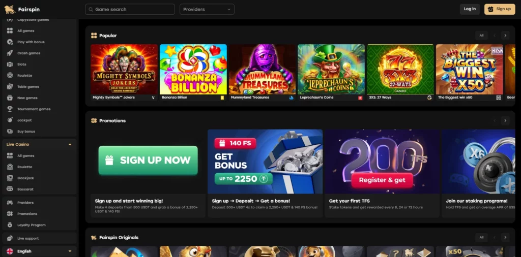 Fairspin Casino Main Page