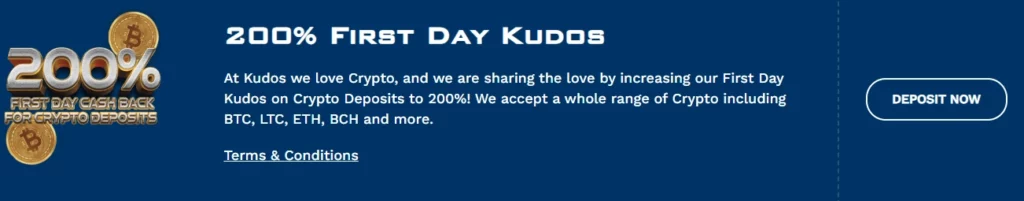Kudos Casino 200% First Day