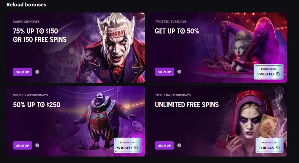 Lucky Circus Casino Reload Bonuses