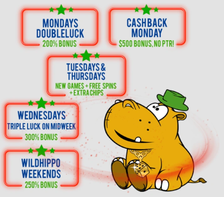 Lucky Hippo Casino Weekly Bonuses