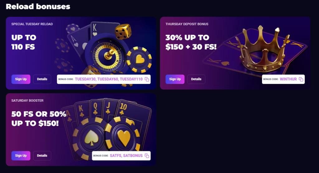 Lucky7even Casino Reload Bonuses