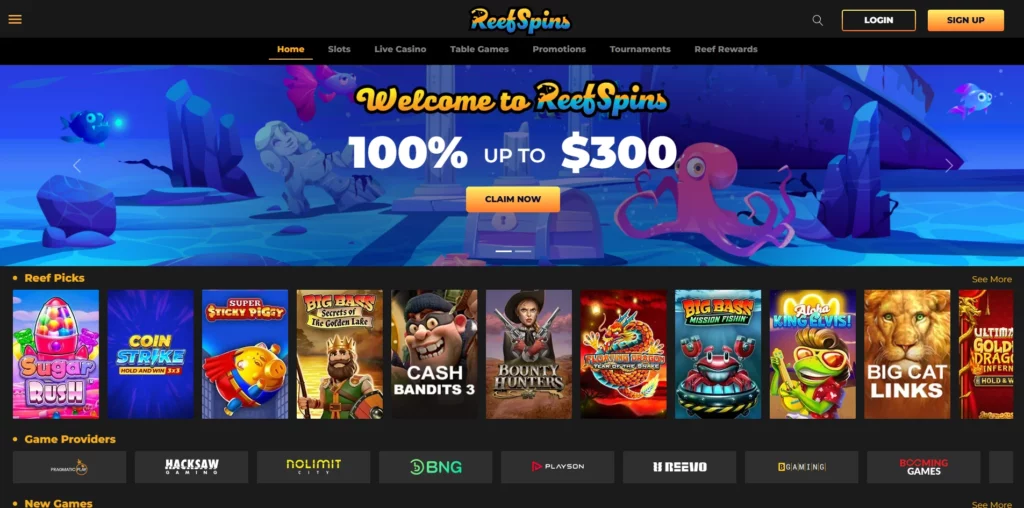 ReefSpins Casino Main Page