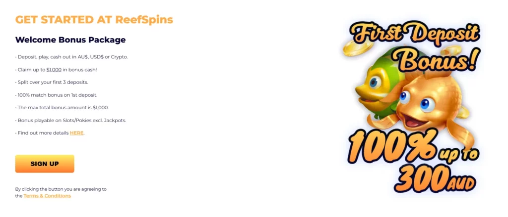 ReefSpins Casino Welcome Package