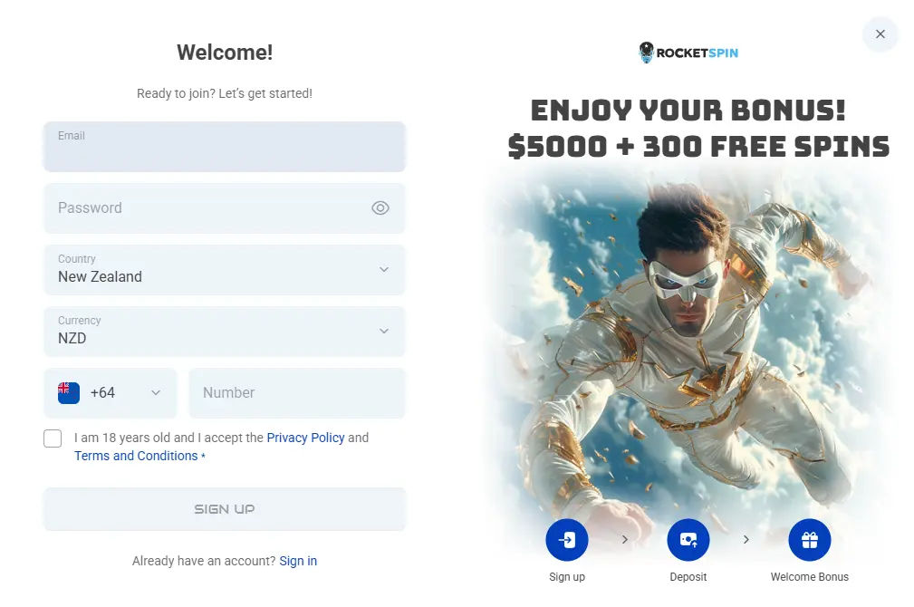 RocketSpin Casino Register